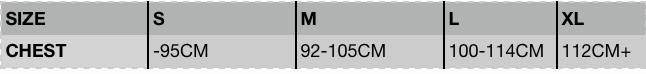 Size chart for CONVOY Cargo Bib Shorts